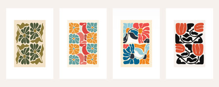 Minimalist flower illustration with bold colors and organic shapes. Minimalist boho abstract floral...