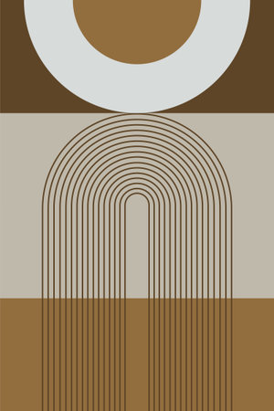 Abstract boho retro wall art with geometric shapes in warm brown tones. Boho geometric retro arch wall printのイラスト素材