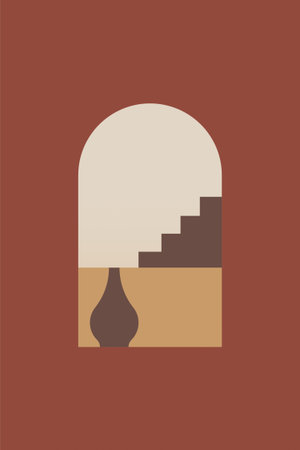 Abstract Boho Arch Window Minimalist Wall Art. Minimalist Boho Arch Window Wall Artのイラスト素材