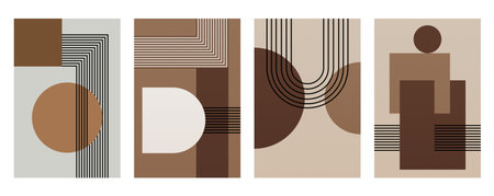 Contemporary Minimal Wall Art with Geometric Design. Earth Tone Abstract Wall Decorのイラスト素材