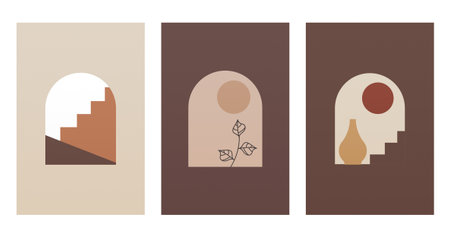 Abstract Boho Arch Window Minimalist Wall Art. Minimalist Boho Arch Window Wall Artのイラスト素材