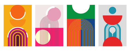 Modern Geometric Abstract Arch Poster with Bold Shapes and Retro Color Palette