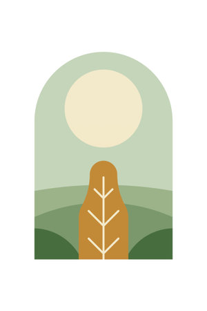 Flat Minimalist Colorful Landscape Poster for Wall Art Decor. Contemporary Flat Minimalist Mountain Landscape Wall Art Poster Designのイラスト素材