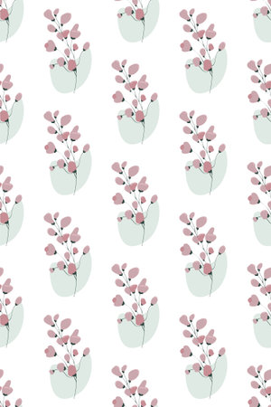 Seamless Minimal Floral Pattern on White Background. Soft Botanical Illustration Pattern for Textile...