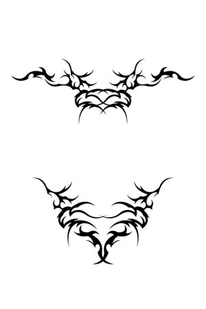 Neo Tribal Symmetrical Tattoo Design Set. Symmetrical Tribal Ornament Design in Blackのイラスト素材