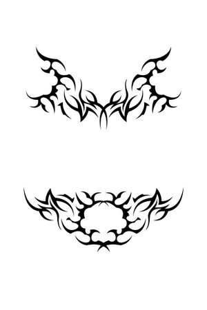 Neo Tribal Symmetrical Tattoo Design Set. Symmetrical Tribal Ornament Design in Blackのイラスト素材