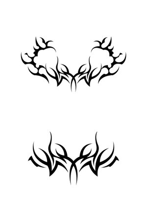 Neo Tribal Symmetrical Tattoo Design Set. Symmetrical Tribal Ornament Design in Blackのイラスト素材