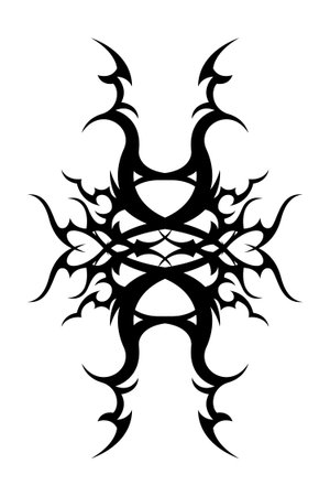 Elegant ornamental tattoo art with modern neo tribal symmetry and dynamic black linework on white background.のイラスト素材