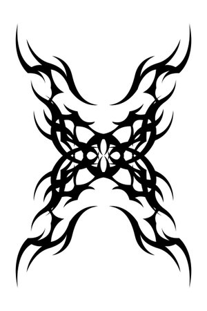 Minimal neo tribal artwork with abstract symmetrical design and flowing lines, great for tattoo or digital decoration.のイラスト素材