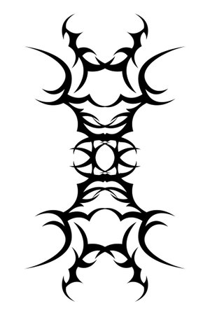 Symmetrical black ink tribal tattoo design showcasing detailed neo tribal patterns with artistic precision and dynamic form.のイラスト素材