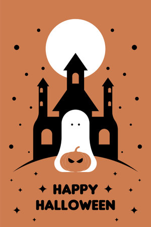 Minimalist Halloween Design with Cute Spooky Place Illustration. Cute and Minimal Halloween Illustration with Spooky Night Atmosphereのイラスト素材