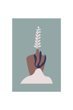 Minimalist Vases Plant Bohemian Wall Art. Abstract Vases Boho Botanical Wall Art Posterのイラスト素材