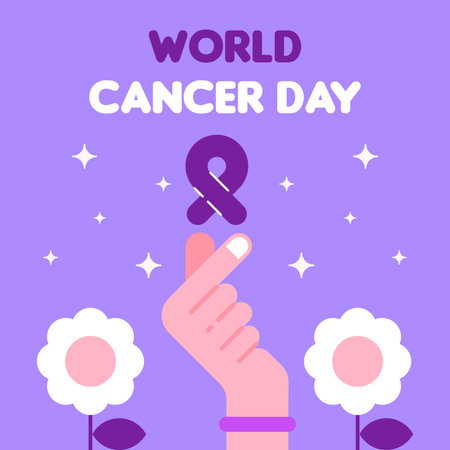 World Cancer Day Support and Awareness Illustration. World Cancer Day Awareness Illustration with Hand Gesturesのイラスト素材