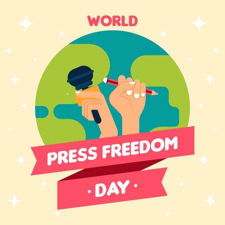 World press freedom day illustration. Flat illustration of press freedom day with hands dessign elementのイラスト素材