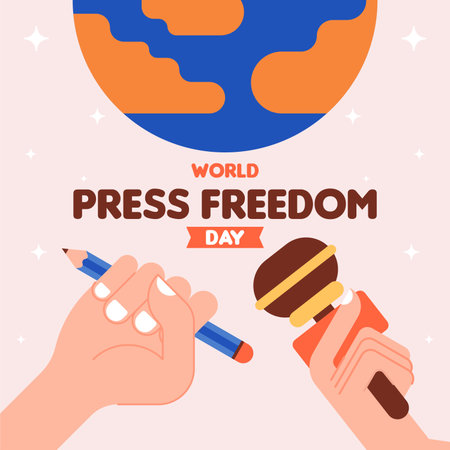 World press freedom day illustration. Flat illustration of press freedom day with hands dessign elementのイラスト素材