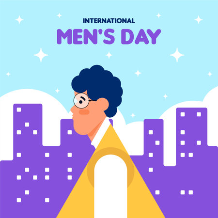 Happy International Menâs Day Minimalist Character Illustration. International Menâs Day Illustration in Modern Flat Styleのイラスト素材
