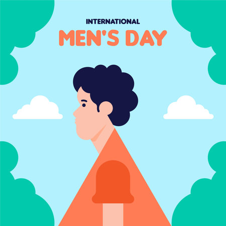 Happy International Menâs Day Minimalist Character Illustration. International Menâs Day Illustration in Modern Flat Styleのイラスト素材