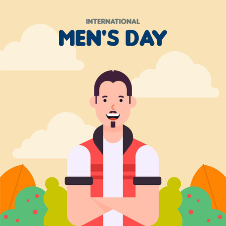 Happy International Menâs Day Minimalist Character Illustration. International Menâs Day Illustration in Modern Flat Styleのイラスト素材
