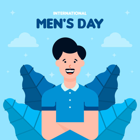 Happy International Menâs Day Minimalist Character Illustration. International Menâs Day Illustration in Modern Flat Styleのイラスト素材