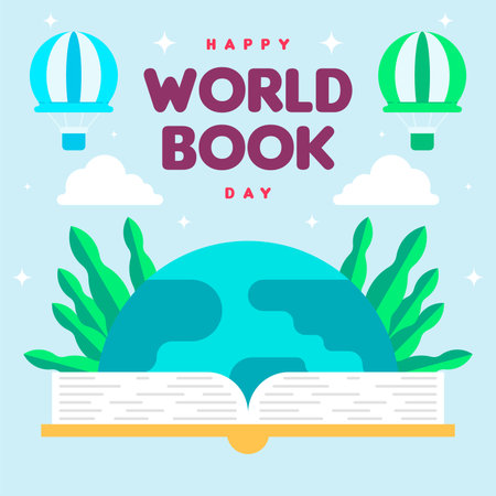 World book day background illustration. Social media promo template for world book day celebrationのイラスト素材