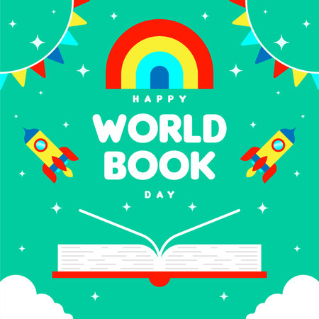 World book day background illustration. Social media promo template for world book day celebrationのイラスト素材
