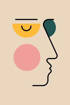 Modern Abstract Face Line Art Illustration. Minimalist Geometric Face Art Collectionのイラスト素材