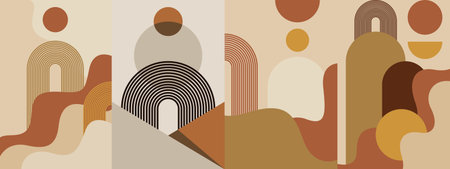 Mid century minimalist wall decor printable poster. Boho wall art decor collectionのイラスト素材