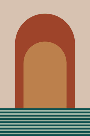 Abstract geometric illustration with arch shapes and minimalist architectural style. Suitable for wall art, posters, modern interiors, and creative backgrounds.のイラスト素材