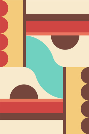 Abstract geometric design inspired by mid century modern and Bauhaus style, featuring bold shapes...