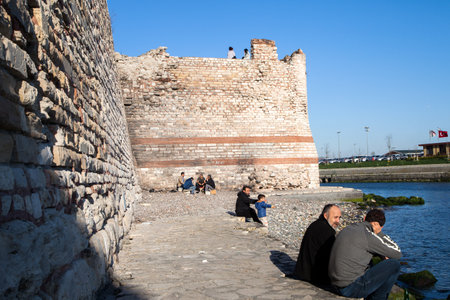 Fatih,Istanbul/Turkey - 04-01-2017:Sea side of Istanbul Byzantine walls in Samatya districtのeditorial素材