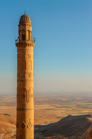 The minaret of Ulu Mosque and the plain of Mesopotamia,Mardinの写真素材