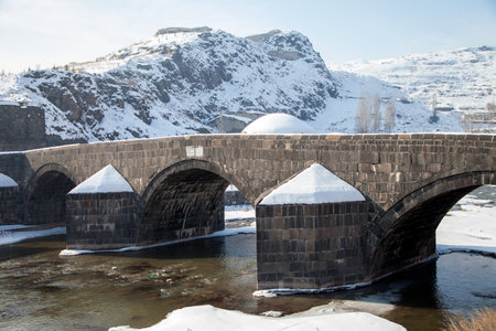 Kars, urkey - This historical stone bridge built by the Ottoman Ruler Murat III. in 1579 collapsed due to flood and reconstructed by Karahanoglu Hac Ebubekirの写真素材
