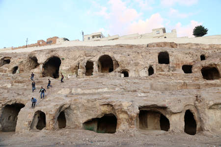 Sanliurfa / Turkey - 11/01/2014: Ancient houses in caves in the city of Urfaのeditorial素材