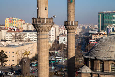 Kayseri,Turkey - 01-21-2014 :Mosque minaret and Kayseri city viewのeditorial素材