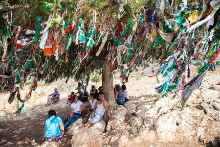 Elmali,Antalya,Turkey - 06-23-2016:A multicolored traditional wish tree in the village of Tekkeのeditorial素材