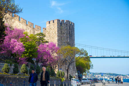 Sariyer,Ä°stanbul/Turkey - 13/04/2016 : View of Rumeli Castle and Fatih Sultan Mehmet Bridgeのeditorial素材