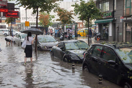 Besiktas, Ä°stanbulTurkey - 07-27-2017:Flood in a street in Istanbul.のeditorial素材