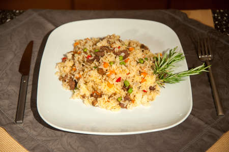Rice pilaf with meat and vegetablesの写真素材