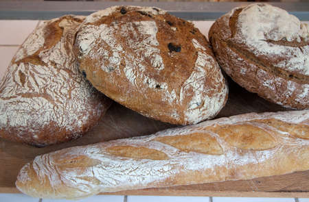 Freshly baked bread assortment view