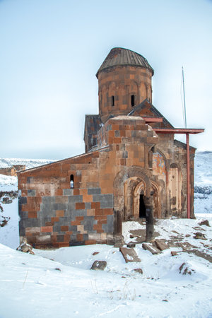 Kars,Turkey - 01-28-2016: Ani Ruins, Ani is a ruined and uninhabited medieval Armenian city-site situated in the Turkish province of Karsのeditorial素材