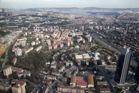 KagÄ±thane,Ä°stanbulTurkey , 2-8-2021:Istanbul view from the terrace of the sapphire tower.のeditorial素材