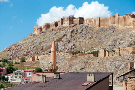 Historical Bayburt Castle view and blue sky