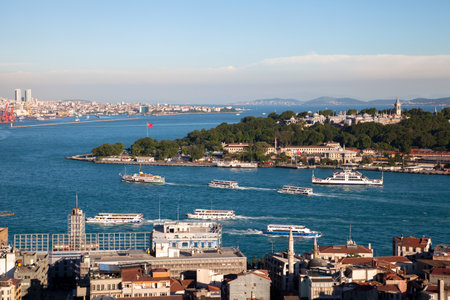 Beyoglu,Istanbul - 06-13-2017:Topkapi Palace and old Istanbul view from Galata Towerのeditorial素材