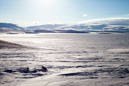 Snowy landscape, winter background, Kars provinceの写真素材