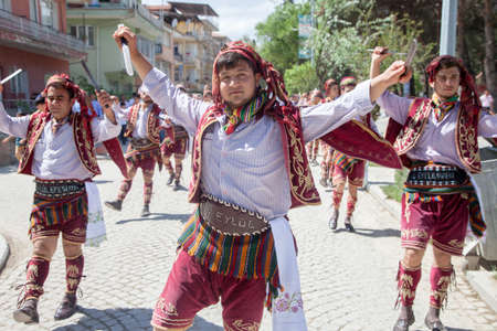 Manisa,Turkey - Manisa,Turkey - 04-24-2016:Dance group (efe) show on the street in Manisa Kula districtのeditorial素材