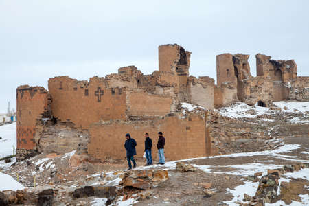 Kars,Turkey - 01/28/2016: Ani Ruins, Ani is a ruined and uninhabited medieval Armenian city-site situated in the Turkish province of Karsのeditorial素材