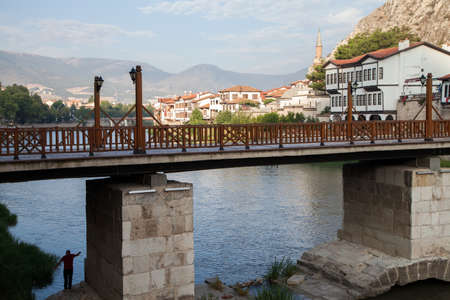 Amasya / Turkey - 29/09/2015:Historical stone bridge view. People visit the YeÅilÄ±rmak River region to relax and stroll, Amasyaのeditorial素材