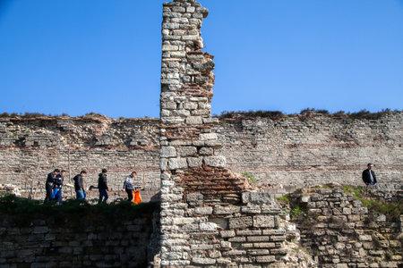 Istanbul,Turkey - 03-04-2016:View of the historical Byzantine walls,Istanbulのeditorial素材