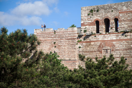 Istanbul,Turkey - 04-30-2016:View of the historical Byzantine walls,Istanbulのeditorial素材
