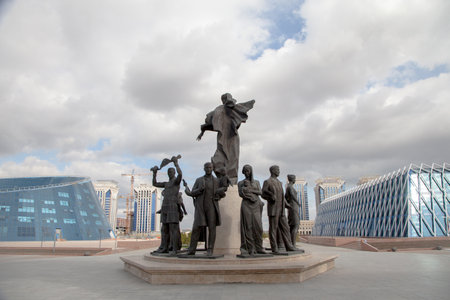 Nur Sultan,Kazakhstan- 04/28/2017: View of the Kazakh Eli Monument on Independence Square in Astana.のeditorial素材